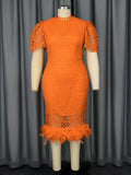 Fongt Elegant Style Lace Feathers High-Waist Skirt Plus-Size Party Banquet Dress Dress Elegant Dress