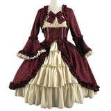 Retro Gothiced Court Dress Royal Lady Ball Dress Square Neck Tight Waist Bowknot Women Elegant Costume vestido ropa-Outfit