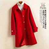 Women's Wool Coat Solid Color Long Jacket Female 2023 Korean Style Wool & Blends Office Lady Thick Warm Coat Winter
