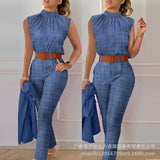 Series) 2023 Women's Red Print Shirt Pantsuit-With A Belt-Outfit