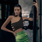 Fongt Straps Show Back One Shoulder Slim Nightclub Queen Small Vest-Outfit