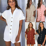 Fongt Women's Clothing 2025 Spring And Summer New Ebay Hot-Selling Collar Shirt Button-Button Jumpsuit