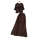 Fongt Dress A Complete Set Of Women's Han Yen-Down Short-Sleeved Knitting Blouse High Waist Slim Half Body Skirt Two Sets