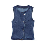 Fongt Women's New French Style Dress-Up Cowboy Sleeveless Round Collar Vest Vest