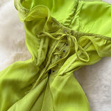 Fongt Style Dress 2025 Summer French Sexy Chest To Close Waist Thin Open Lotus Leaves Side Irregular Dress