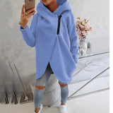 Fongt Hooded Sports Plus Velvet Tunic Casual Long-Sleeved Zipper Coat Women's Plus-Size Solid Color Coat