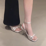 Fongt Gentle High Heels Women 2025 New Retro Square Head Fine Heel Fairy Style With Skirt Temperament Roman Sandals