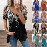 Collar Leisure Zipper Pullover Print Short Sleeve Loose T-shirt