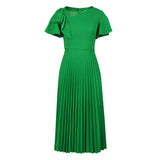 Fongt Multi-Color Lotus Leaf Sleeve Pressure Skirt Dress 100 Folds Short Sleeve Dress Elegant Dress