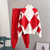 Winter Warm Knit 2 Piece Set Women Oversized Sweater Tracksuits Autumn Turtleneck Pullovers Top + Knit Harem Pants