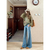 Fongt Kong Style Blue High-Waisted Broad-Legged Trumpet Trumpet Jeans Women In The Fall Of 2025 Loose Thin Dipped Long Pants
