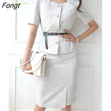 Han Queen Korean Professional Woman 2 Pieces Set Single-Breasted Top + Vintage Printed Pencil Skirt Korean Simple Skirt