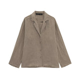 Fongt Women's Explosive Linen Long-Sleeved V-Neck Casual Shirt + Shorts Set