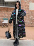 Long Winter Hooded Parkas Print Jackets Overszied Cotton Padded Coats Glossy Windbreak Waterproof Female Thick
