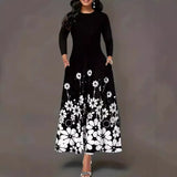 Fongt Fashion Long-Sleeved Print Loose Round Collar Simple Temperament Dress In Autumn 2025