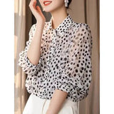 Fongt Retro Beautiful White Wave Dot Polo Collar Seven-Sleeved Shirt Women's Spring And Summer Yang With Meat Cover Shirt