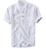Fongt Summer Travel Holiday Men's Leisure Simple Small Fresh Linen Shirt Thin Solid Color Short-Sleeved Leisure