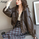 Autumn Winter Faux Leather Jacket Women Oversize PU Leather Coat Loose Casual Streetwear Female