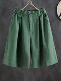 Women's Summer Shorts Cotton Casual Solid High Waist Shorts Elastic Waist Button Cozy Loose Linen Fashion Shorts 2023
