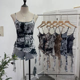 Solid Shooting Wasteland Style Personality Letter Tie-Dye Printing Mesh Sling Sling Babes Irregular Tuxedo Small Vest