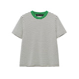 Fongt Round-Neck Striped Print T-Shirt 2025 Spring And Summer Short-Sleeved Leisurely Simple Women's Clothing Top