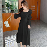 Sleeve Dress Women High Waist Sexy Backless Elegant Spring Autumn Female Vestidos Square Collar Stylish Leisure