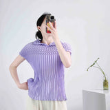 Fongt Folded Summer New High-End Pure Color Temperament Elegant Collar Short Sleeve Blouse Hand Folding Top