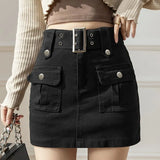 Fongt Denim Short Skirt Women Spring And Summer Retro Temperament A-Word Skirt High Waist Slim Slim Skinny Ass Skirt Skirt