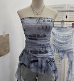Fongt Shooting Spice Girls Irregular Lotus Leaf Side Ribbon With Non-Slip Strip Mesh Printing Chest Vest 8037