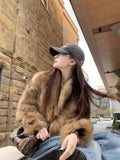 Fongt 2025 Brown Short Eco-Friendly Fur High Fashion Lazy Blouse