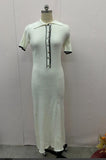 Fongt Summer New Women's Pure Color Collar Simple Long Dress