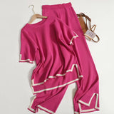 Fongt Fashion Suit Temperament Bumpy Open-Sleeved Knit Shirt + High Waist Display Thin Leg Trousers