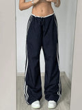 Street Ribbon Contrast Color Wide Leg Pants-Outfit