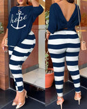 Autumn New Women's Fashion Leisure Bare-Back Printed Trousers Suit-Outfit
