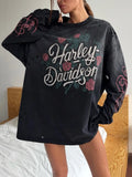 Fongt Cut To Make Old Print Women's Rose Letter Print Street Cool Lazy Slack Feel Top