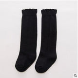 1 Pair Spring Autumn Winter Cotton Lace Double Needle Children Breathable Socks Solid Baby Girls Knee Socks