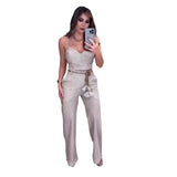 Fongt Summer New Women's Fashion Cord High Waist Trousers Casual Two-Piece Set-Outfit