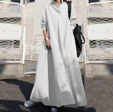 Fongt Women's New Dress Solid Color Sweet Retro Long-Sleeved Collar Loose Swing Dress