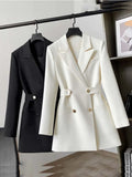Woman Blazer 2023 Waist Slim Double Breasted Dress Suit Jacket Spring New Pure Color Elegant Straight White