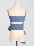 Fongt Top 20 Spring Summer 24 New Fashion Bow Design Sense Denim Strapless Sling-Outfit