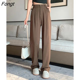 Autumn New Suits Wide Leg Pants High Waist Straight Casual Pants Women All-match Apricot Coffee Trousers Woman