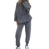 Fongt New Fall / Winter 2023 Solid Color Round Collar Lazy Long-Sleeved Hoodie Casual Sweatpants Suit-Outfit