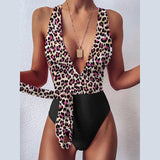 Solid Red One Piece Swimsuit Women Push Up Lace Up Bandage Bodysuit Brazilian Deep V Neck Backless Bathing Suit