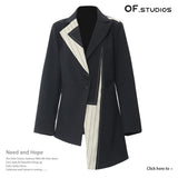 Fongt New Heavy Industry Splicing Bump Color Irregular Tailoring Blazer Top Female 1751