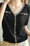 Thin Knitted Tshirts For Women T Shirt Short Sleeve T-Shirt Korean Style Womens Clothes Summer Patchwork Tee Shirt