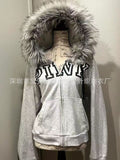 Fongt Zippered Sweater Knit Shirt Net Red Hooded Hottie Jacket New Printed Top