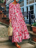 Fongt 2025 Summer New Women's Ebay Digital Print Long-Sleeved Dress Casual Long