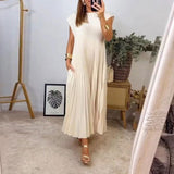 Fongt New Women's Dress Elegant Fashion Round Neckless 100 Foldless Dress