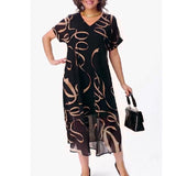 Fongt And Summer New Ocean Atmosphere Age-Old Size Women's Printed Short-Sleeved Dress Women