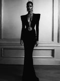 High-End Women's Sexy Deep V-Folded Long-Sleeved Dress Dress Long Dress